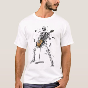Camiseta Skeleton Tocando Rock De Guitarra Y Banda Gráfica
