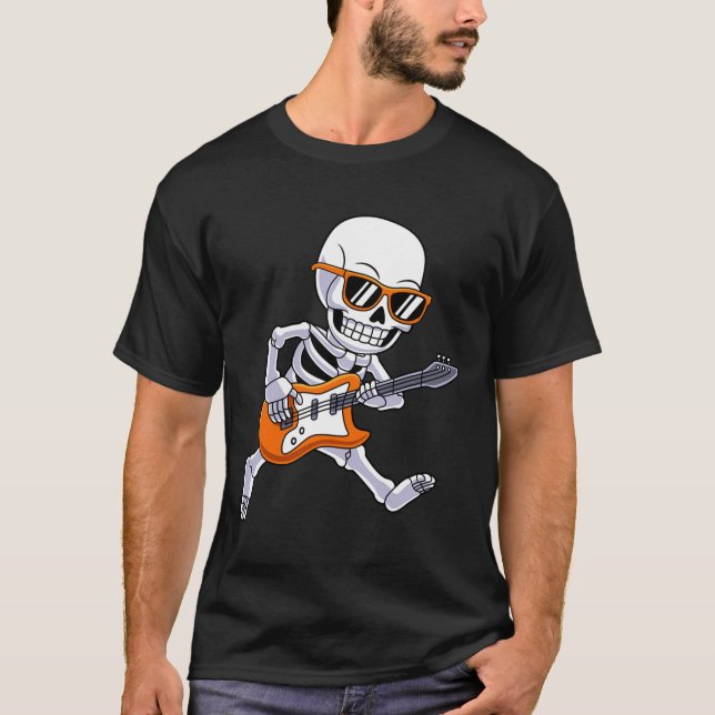 Camiseta Skeleton Tocando Rock De Guitarra Y Niños Rollos (Anverso)