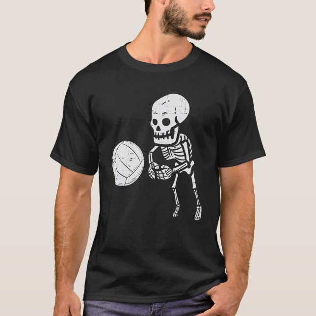 Camiseta Skeleton Tocando Voleibol Funny Halloween (Anverso)