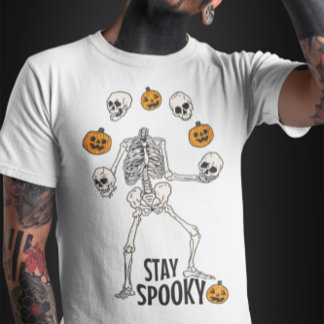 Camiseta Skeleton trotando su cráneo y calabaza Halloween