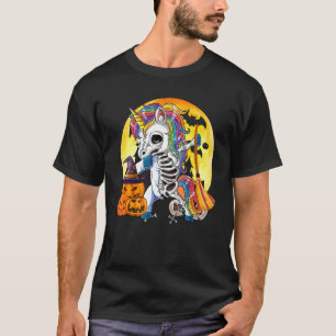 Camiseta Skeleton Unicorn Calabaza Roja para la Luna
