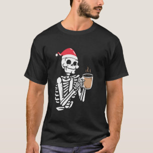 Camiseta Skeleton Usa Santa Hat Bebiendo café Gracioso Chri