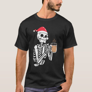 Camiseta Skeleton Usa Santa Hat Bebiendo café Gracioso Chri
