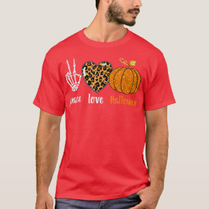 Camiseta Skeleton V Hand Heart Leopard Pumkin Hallowen Peac