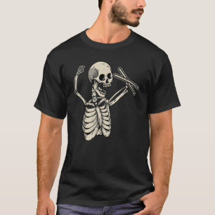 Camiseta Skeleton Vintage Drummer Skull Con Drum Stick