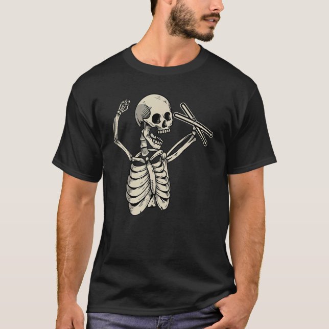 Camiseta Skeleton Vintage Drummer Skull Con Drum Stick (Anverso)