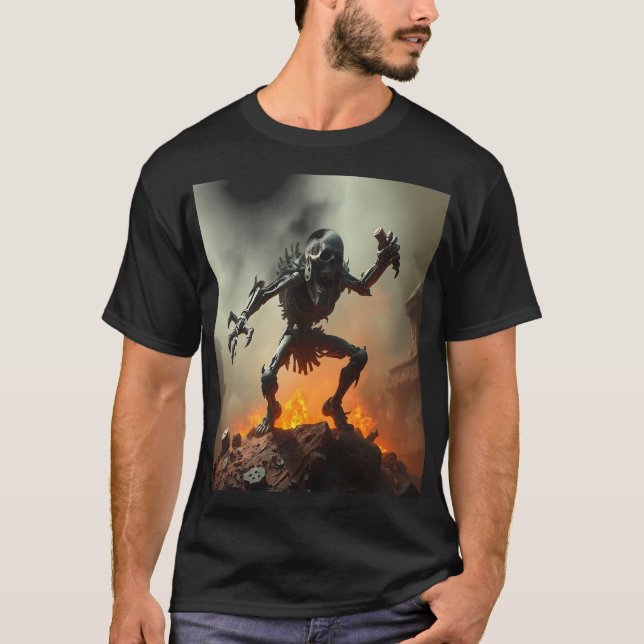Camiseta Skeleton Warrior in a Burning Battlefield (Anverso)