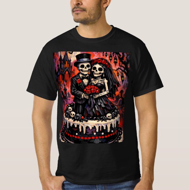 Camiseta Skeleton Wedding, gothic Lovers Embrace  (Anverso)