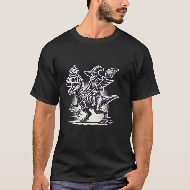 Camiseta Skeleton Witch Dinosaur Funny Halloween Costume Di (Anverso)