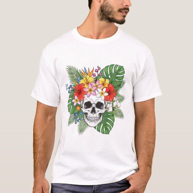 Camiseta Skeleton with Leaves and Flowers T-Shirt – Gothic  (Anverso)