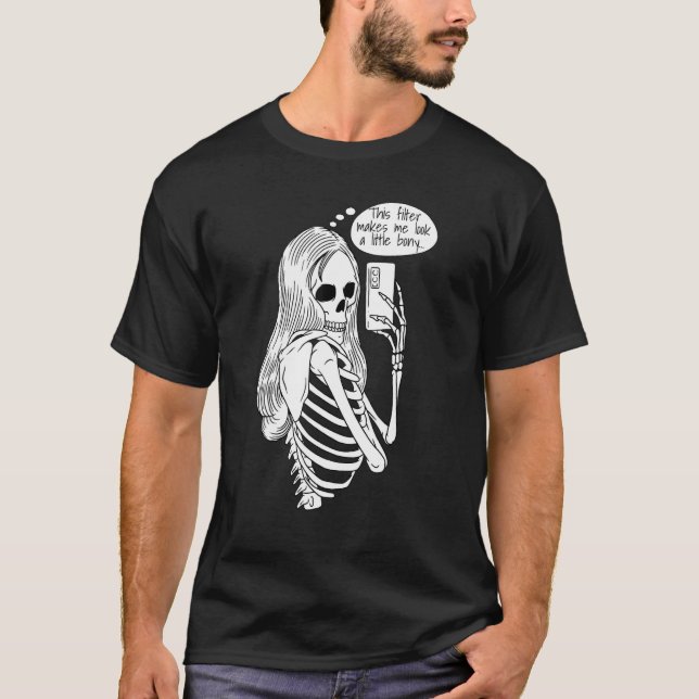 Camiseta Skeleton Woman with Cell Phone Taking Selfie Skull (Anverso)