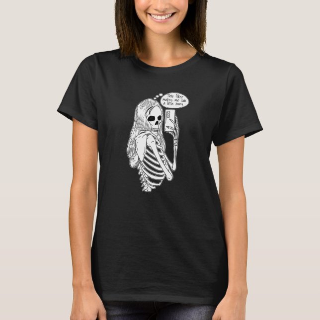 Camiseta Skeleton Woman with Cell Phone Taking Selfie Skull (Anverso)