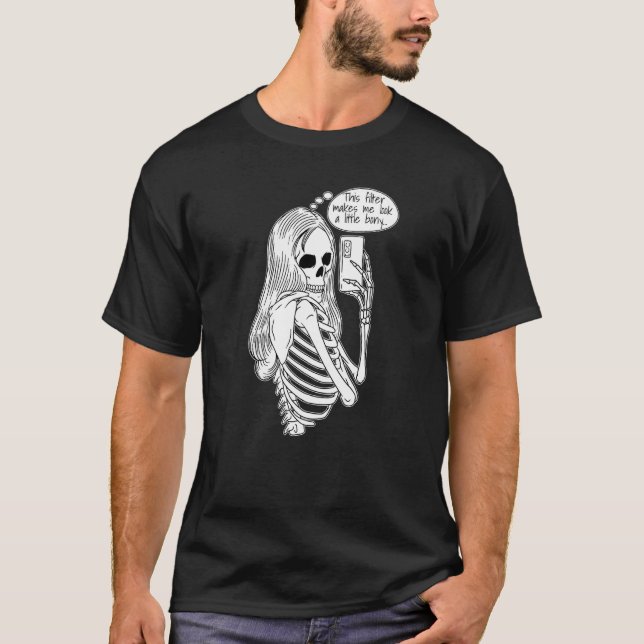 Camiseta Skeleton Woman with Cell Phone Taking Selfie Skull (Anverso)