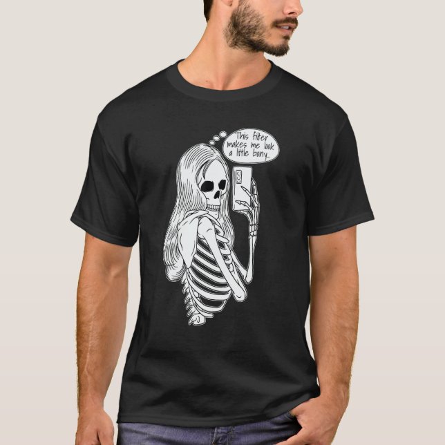 Camiseta Skeleton Woman with Cell Phone Taking Selfie Skull (Anverso)