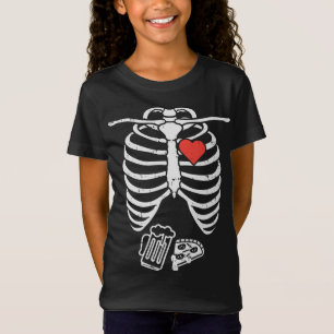 Camiseta Skeleton X-Ray Pizza Beer Graciosa Halloween Pregn