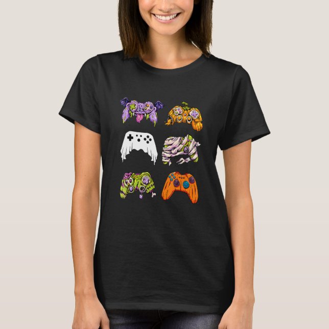 Camiseta Skeleton Zombie Gaming Controllers Mummy Halloween (Anverso)