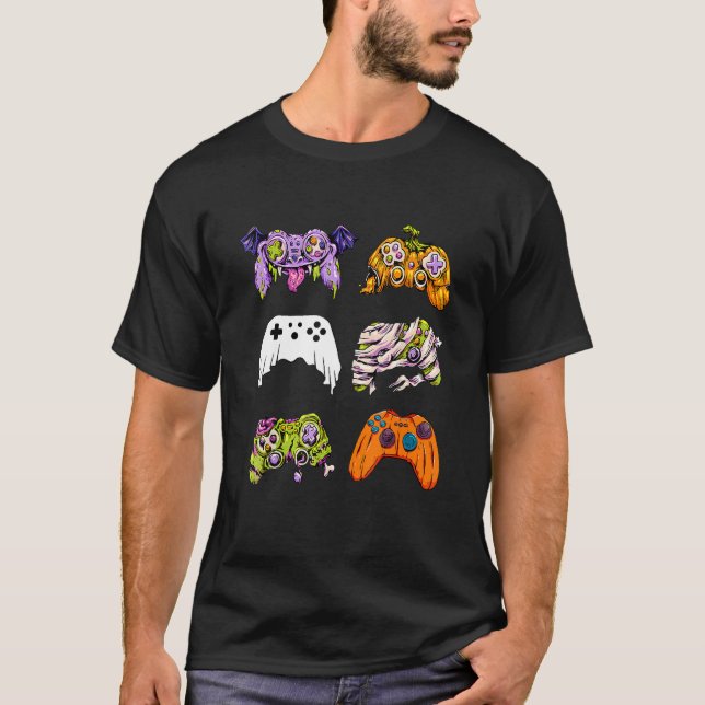 Camiseta Skeleton Zombie Gaming Controllers Mummy Halloween (Anverso)