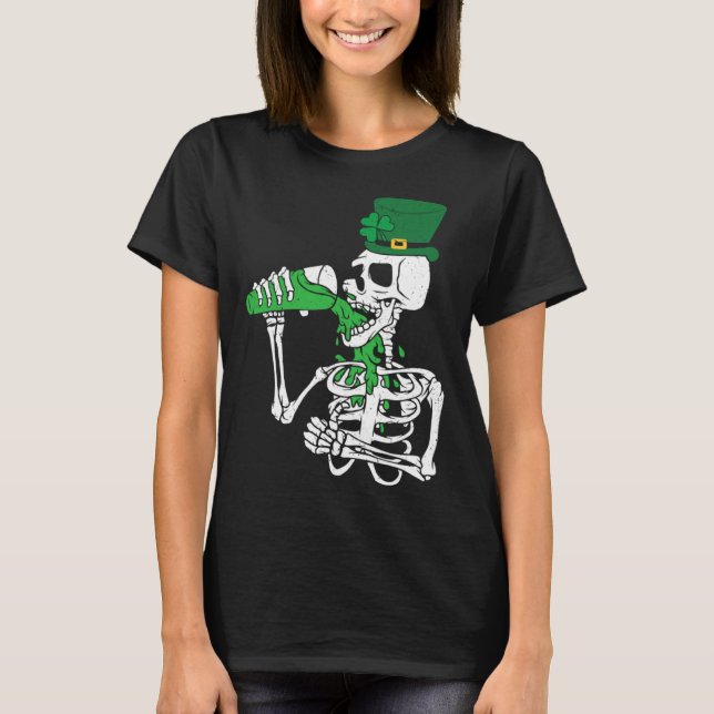 Camiseta Skeletons Leprechaun Drinking Beer St Patrick s Da (Anverso)