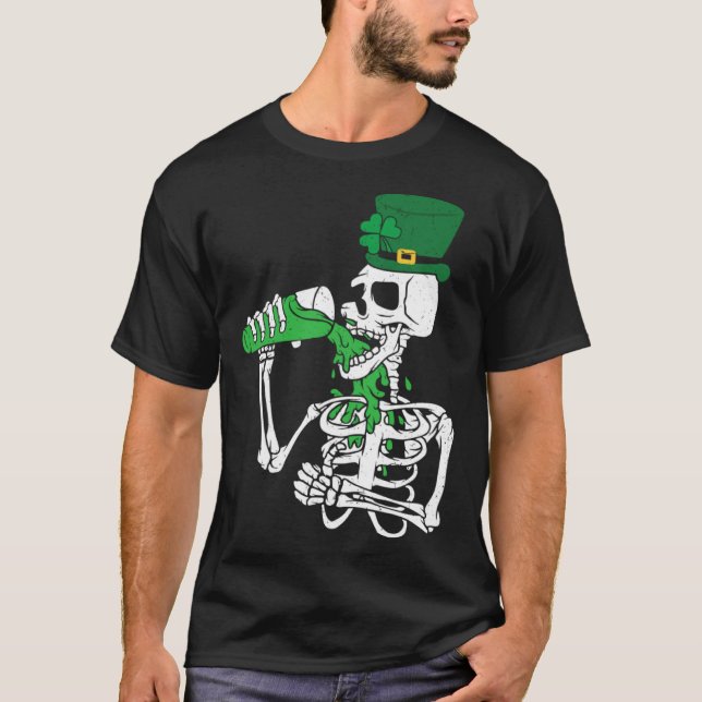 Camiseta Skeletons Leprechaun Drinking Beer St Patrick s Da (Anverso)
