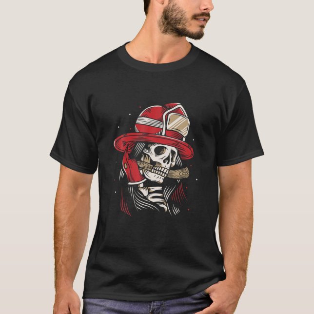 Camiseta Skeletter Firefighter Lazy Halloween Disstull Skul (Anverso)