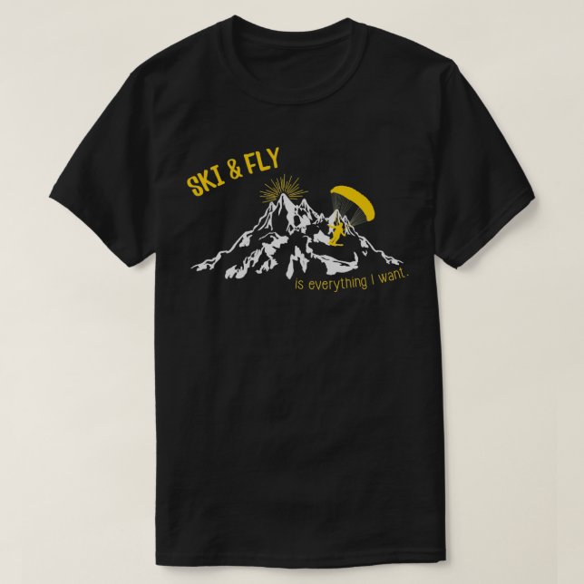 Camiseta Ski amp Fly Parapente en las montañas (Diseño del anverso)