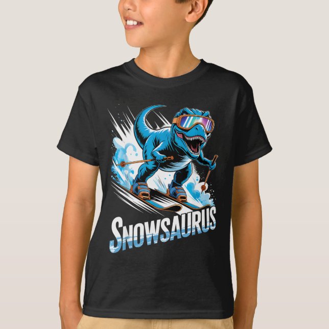 Camiseta Ski Dinosaur Winter Sport Skier Dino Funny Skiing  (Anverso)