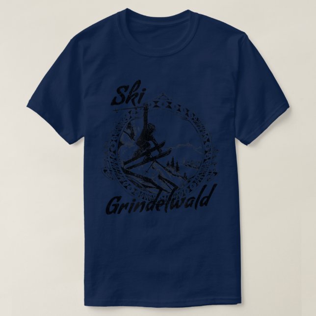 Camiseta Ski Grindelwald, Switzerland Vintage Snow Skiing V (Diseño del anverso)