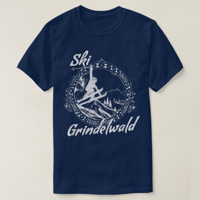 Camiseta Ski Grindelwald, Switzerland Vintage Snow Skiing V (Diseño del anverso)