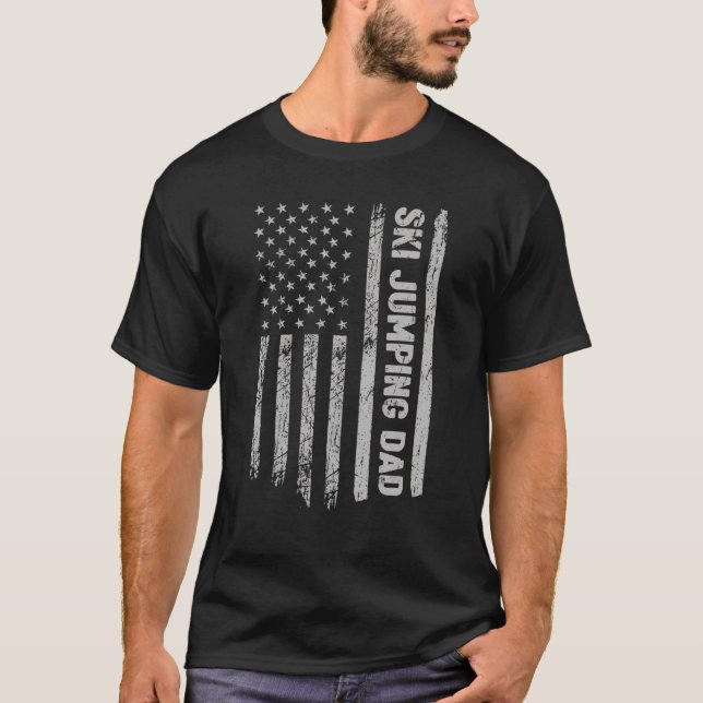 Camiseta Ski Jumping Dad America Bandera Patriota Vintage (Anverso)
