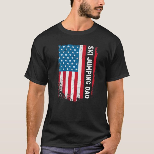 Camiseta Ski Jumping Dad America Bandera Patriota Vintage (Anverso)