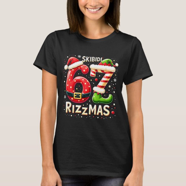 Camiseta Skibidi 67 Rizzmas Christmas Meme Funny Elf Santa  (Anverso)