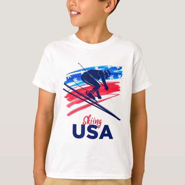 Camiseta Skiing Usa Support The Team Shirt Usa Flag Skiing  (Anverso)