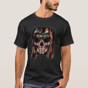 Camiseta Skull American Flag Autism Awareness Tee Mom Dad K