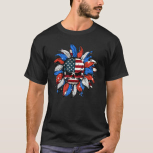 Camiseta Skull American Sunflower 4 De Julio Floralls Flow