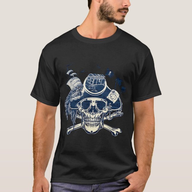 Camiseta Skull And Crossbones Pirate Ship Jolly Roger Flag  (Anverso)