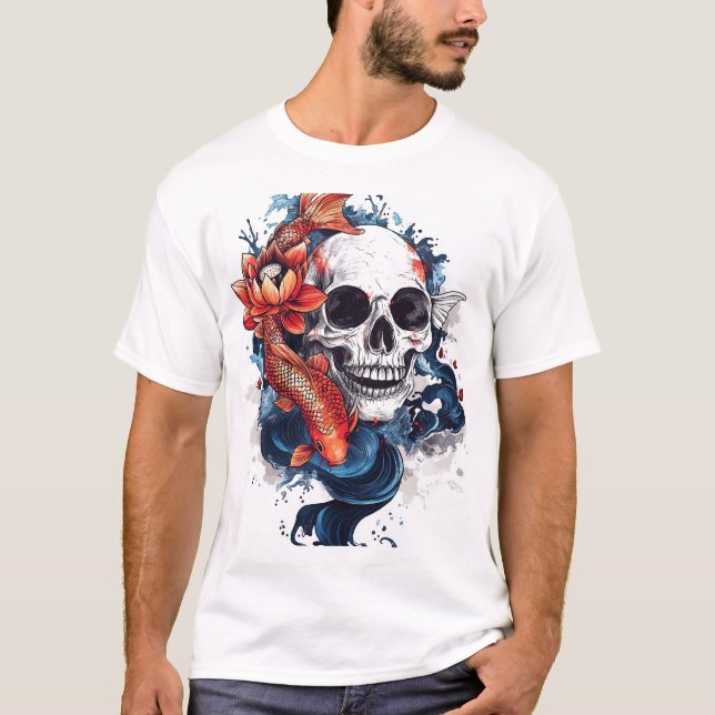 Camiseta Skull and Koi Serenity (Anverso)