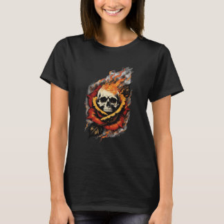 Camiseta Skull and Rose Flame Tattoo T-Shirt