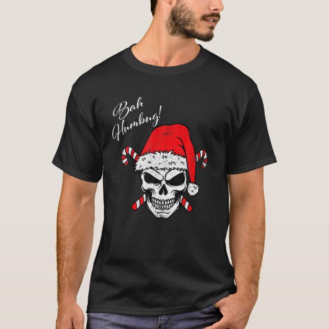 Camiseta Skull Bah Humbug Navidades divertidos Candy Santa  (Anverso)