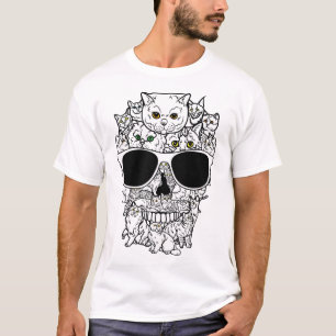 Camiseta Skull Cat Kitty Skeleton Black Sunglass Men T-Shi