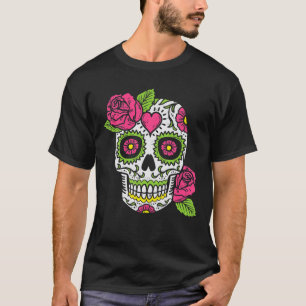 Camiseta Skull De Azúcar Rosa Dia De Los Muertos Mexicano H