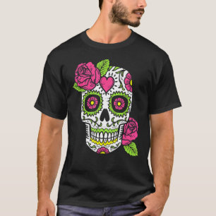 Camiseta Skull De Azúcar Rosa Dia De Los Muertos Mexicano H