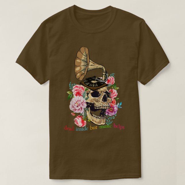 Camiseta Skull Dead Inside But Music Helps Funny Skeleton M (Diseño del anverso)