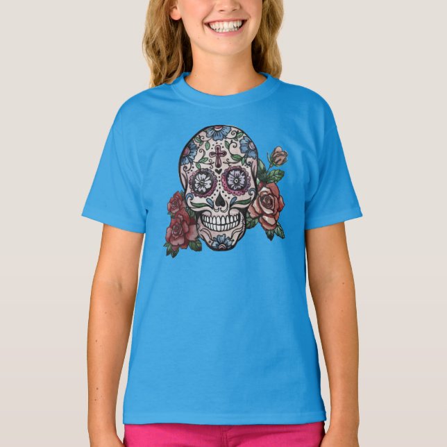 Camiseta Skull Dia de los Muertos dibujado a mano | Sleeve  (Anverso)