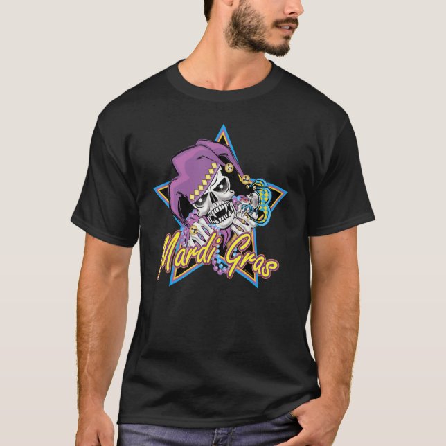 Camiseta Skull Face Mardi Gras Noal Jester Gorra Masquerade (Anverso)