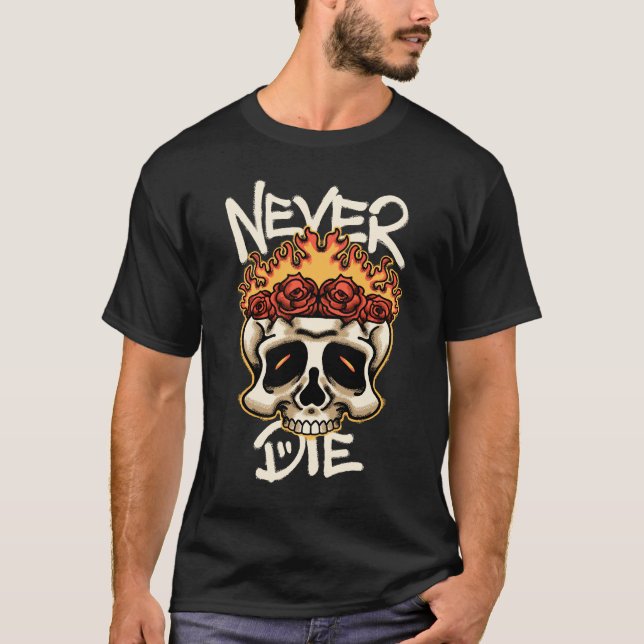 Camiseta Skull Fire and Roses streetwear  (Anverso)