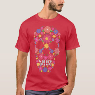 Camiseta Skull Flowers Cute Candy Calavera Floral Skull Ske