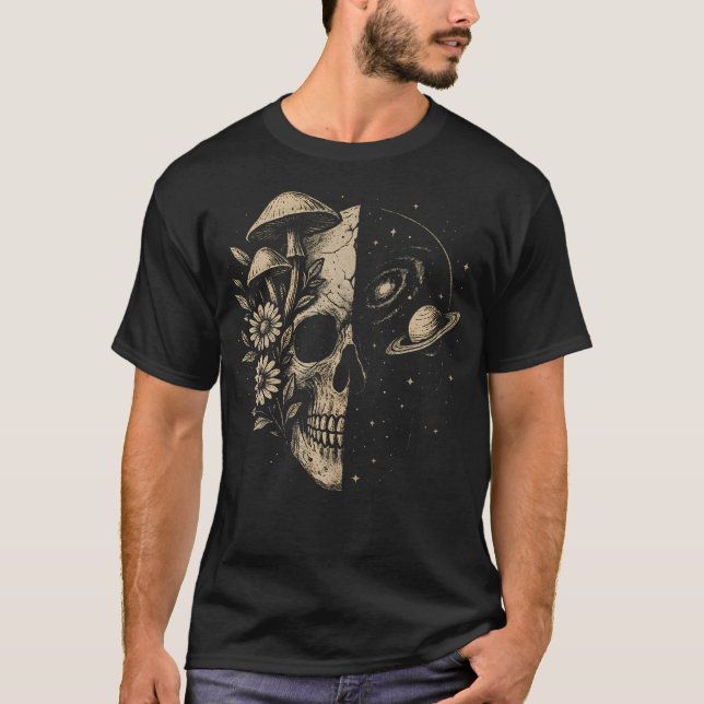Camiseta Skull Galaxy Mushroom Flowers Cosmos Aesthetic Spi (Anverso)