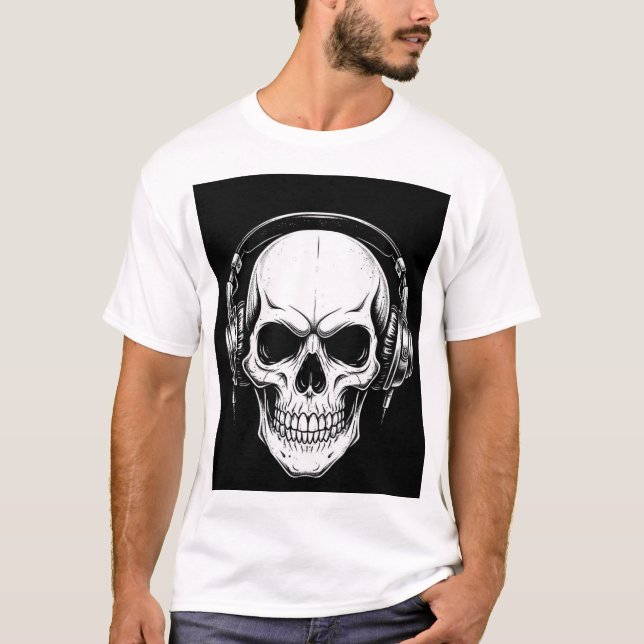 Camiseta Skull Headphone Gothic Graphic T-Shirt (Anverso)