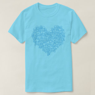 Camiseta Skull Heart Blue Outline