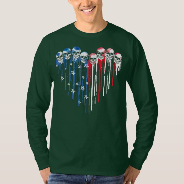 Camiseta Skull Heart Dripping American Flag 4th Of July (Anverso)
